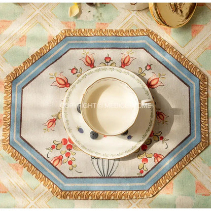 Baroque flowers fringe placemat set red & green dining room decor