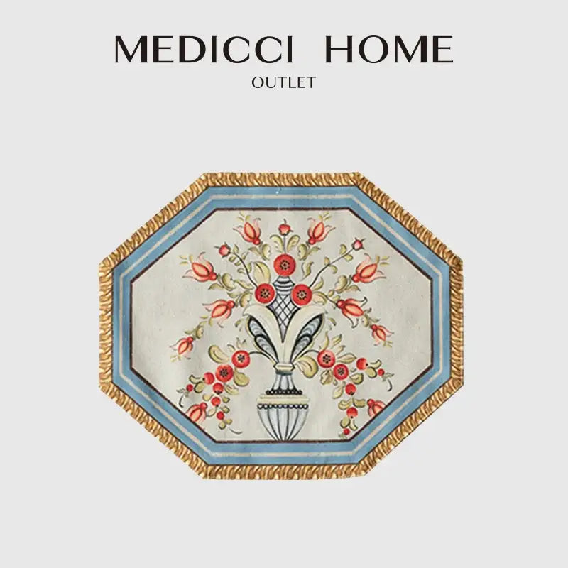 Baroque flowers fringe placemat set red & green dining room decor