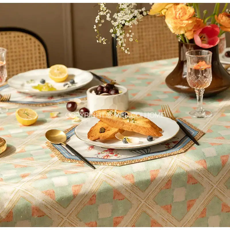 Baroque flowers fringe placemat set red & green dining room decor