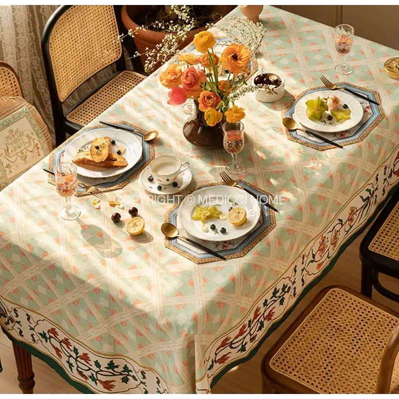 Baroque flowers fringe placemat set red & green dining room decor
