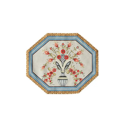 Baroque flowers fringe placemat set red & green dining room decor