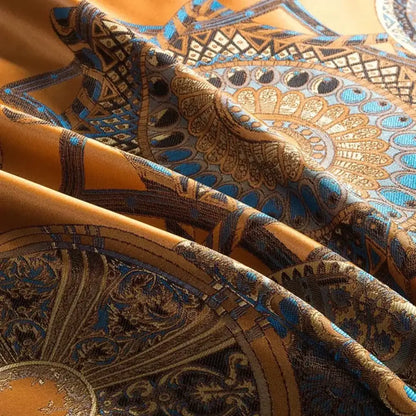 Baroque golden jacquard bedding set – gold & blue bedroom linens