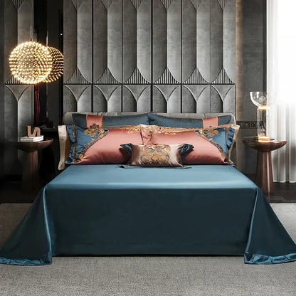 Baroque rose gold & deep teal 1500tc egyptian cotton bedding set bedroom