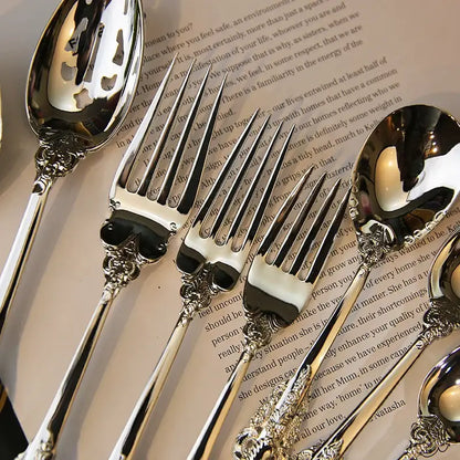 Baroque silver cutlery set 10 pcs dining room floral flatware