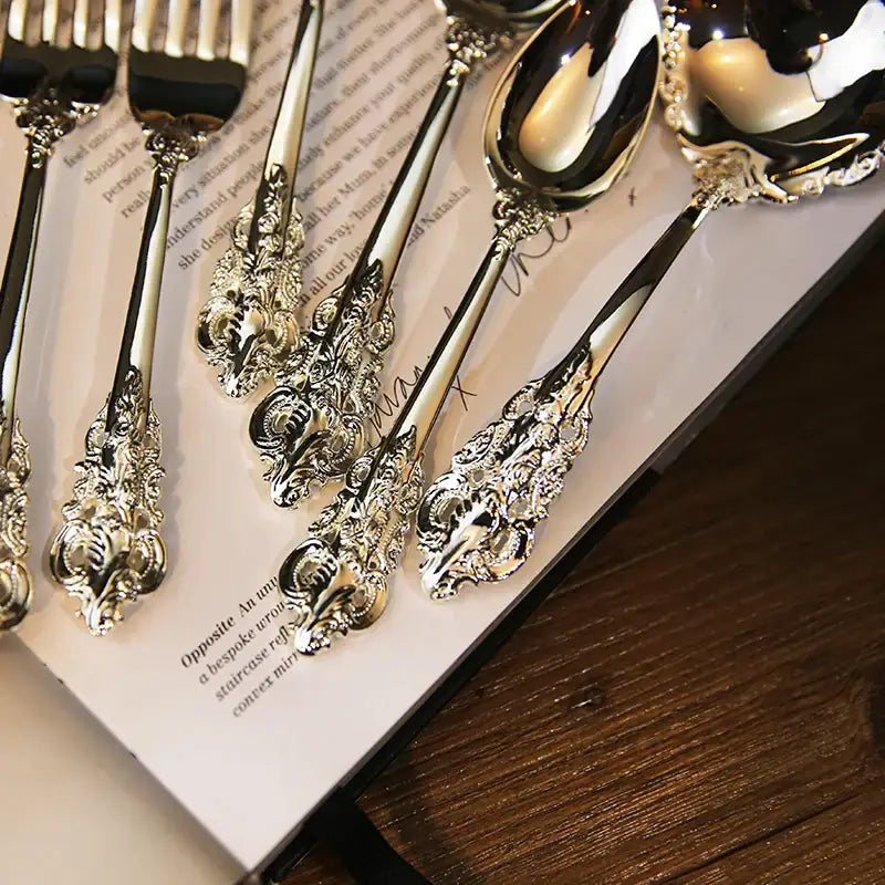 Baroque silver cutlery set 10 pcs dining room floral flatware