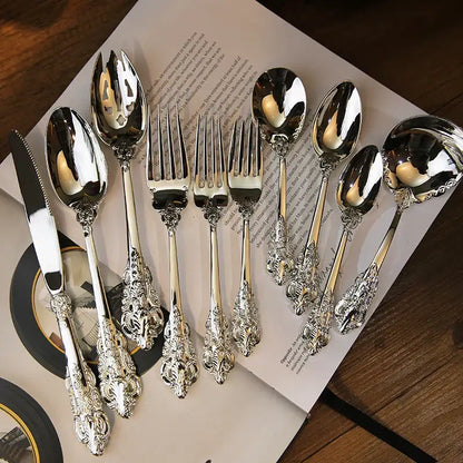 Baroque silver cutlery set 10 pcs dining room floral flatware