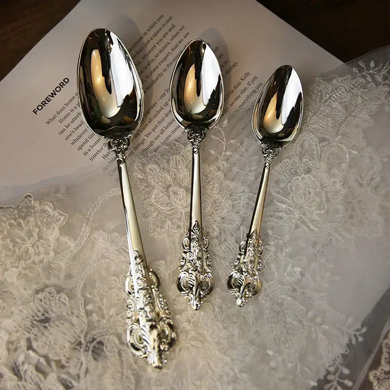 Baroque silver cutlery set 10 pcs dining room floral flatware