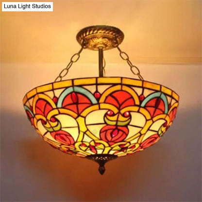 DecorBites™ Baroque Style Stained Glass Ceiling Light, Semi Flush Mount Fixture for Bedroom