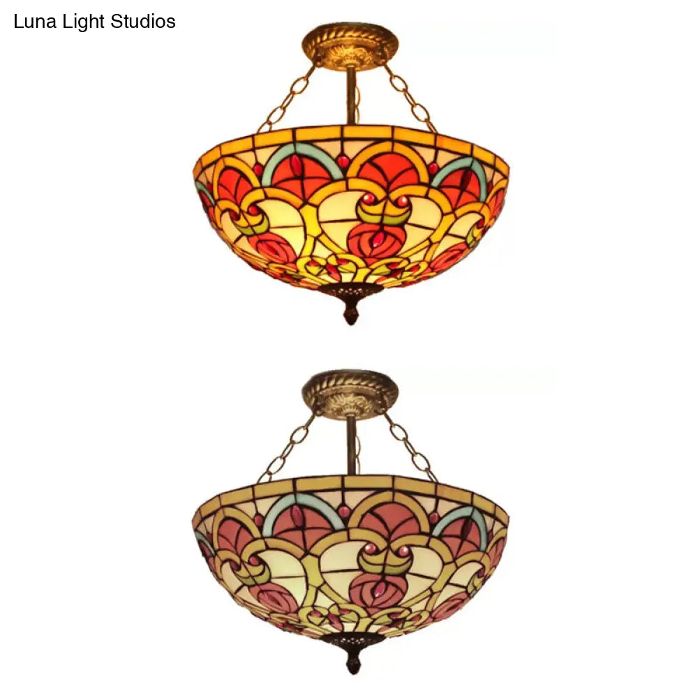 DecorBites™ Baroque Style Stained Glass Ceiling Light, Semi Flush Mount Fixture for Bedroom
