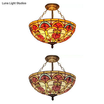 DecorBites™ Baroque Style Stained Glass Ceiling Light, Semi Flush Mount Fixture for Bedroom