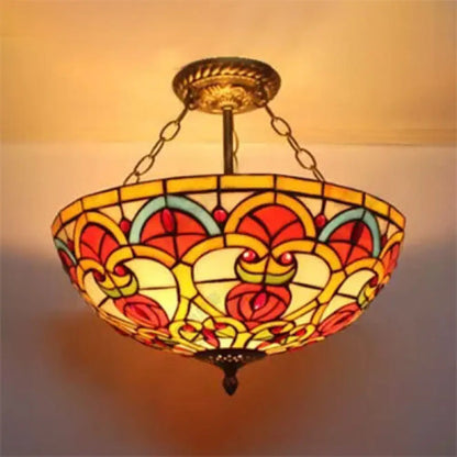 DecorBites™ Baroque Style Stained Glass Ceiling Light, Semi Flush Mount Fixture for Bedroom
