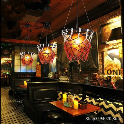 Basketball pendant lights with red netting for bedroom living room