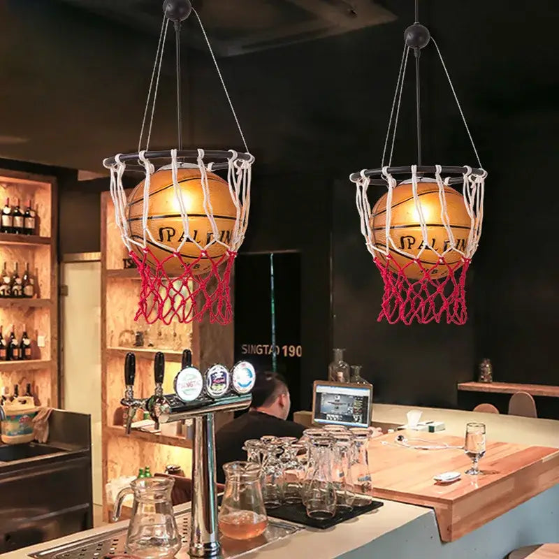 Basketball style pendant light orange & white kids bedroom lamp