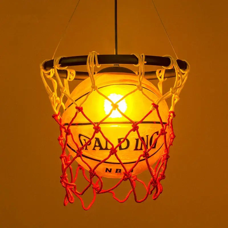 Basketball style pendant light orange & white kids bedroom lamp