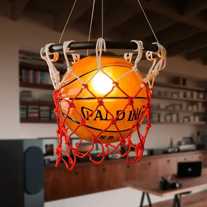 Basketball style pendant light orange & white kids bedroom lamp
