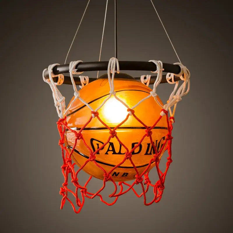 Basketball style pendant light orange & white kids bedroom lamp
