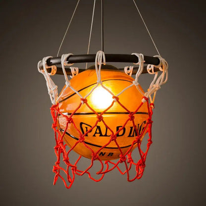Basketball style pendant light orange & white kids bedroom lamp
