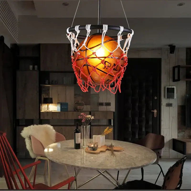 Basketball style pendant light orange & white kids bedroom lamp