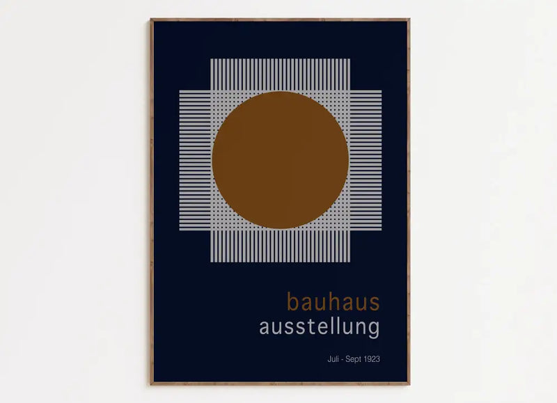 Mid-century bauhaus navy and brown geometric wall art living room