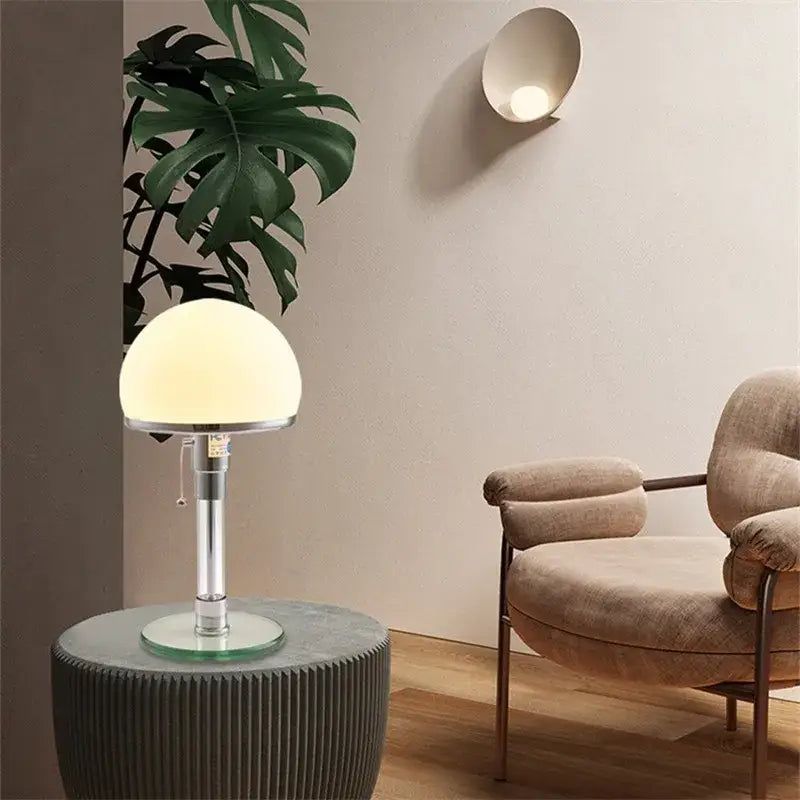 Bauhaus chrome and milk white glass table lamp bedroom light