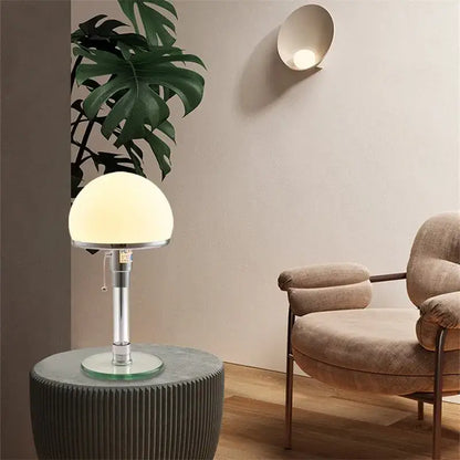 Bauhaus chrome and milk white glass table lamp bedroom light