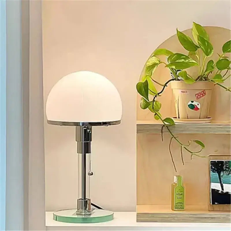 Bauhaus chrome and milk white glass table lamp bedroom light