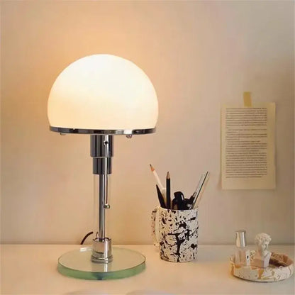 Bauhaus chrome and milk white glass table lamp bedroom light