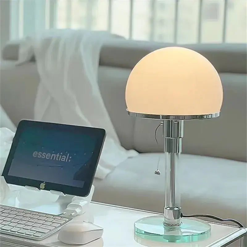 Bauhaus chrome and milk white glass table lamp bedroom light