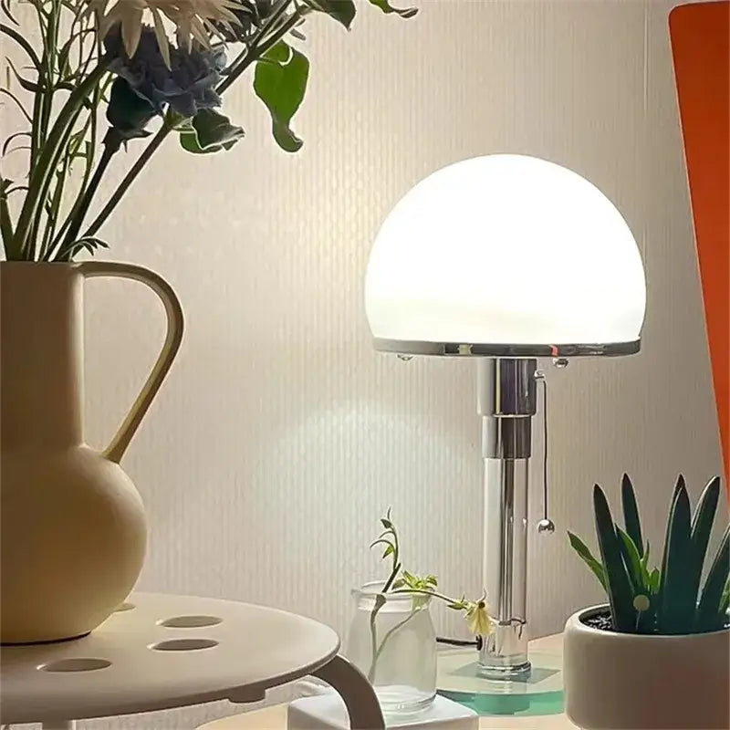 Bauhaus chrome and milk white glass table lamp bedroom light