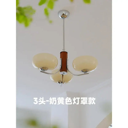 Bauhaus chrome and wood glass chandelier for living room