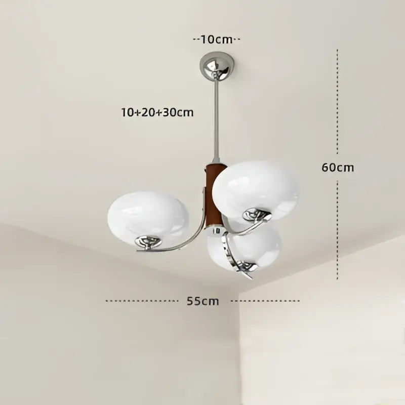 Bauhaus chrome and wood glass chandelier for living room
