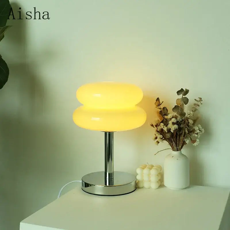 Bauhaus chrome and yellow glass table lamp bedroom light