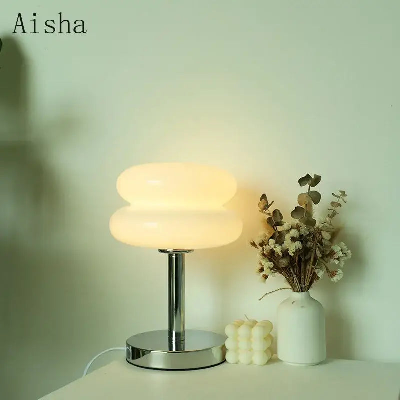 Bauhaus chrome and yellow glass table lamp bedroom light