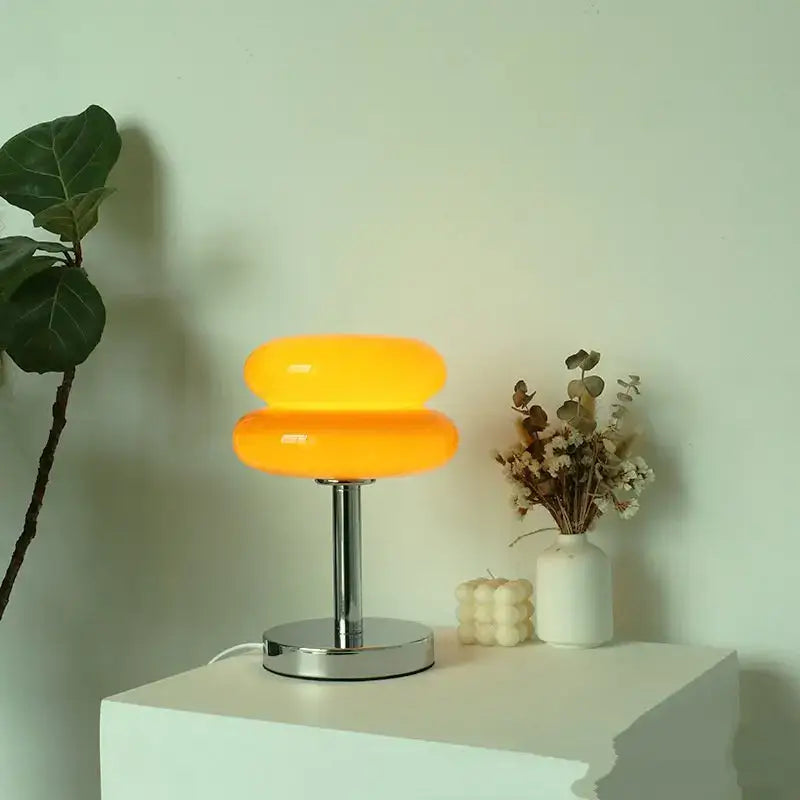 Bauhaus chrome and yellow glass table lamp bedroom light