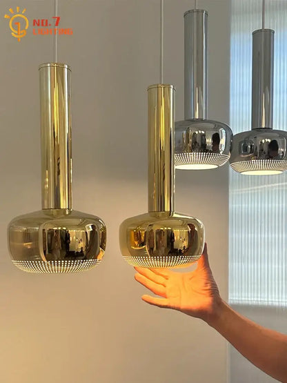 Bauhaus copper & chrome pendant lights for kitchen island