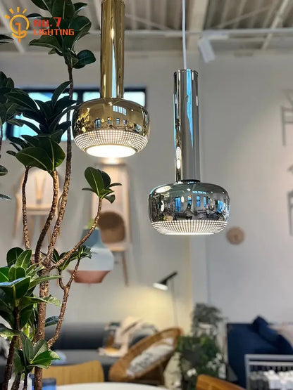 Bauhaus copper & chrome pendant lights for kitchen island