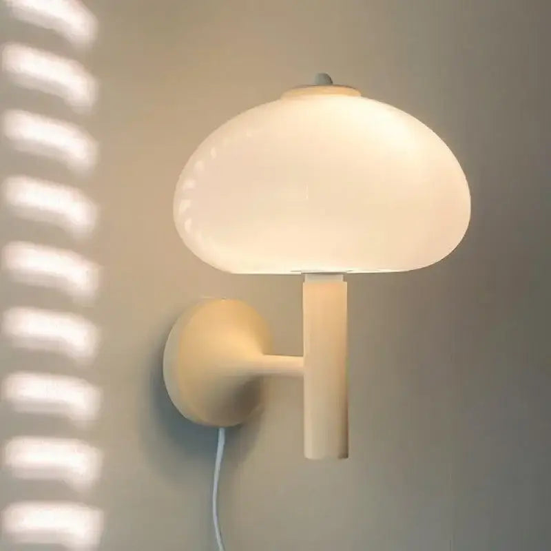 Bauhaus cream mushroom glass wall light bedroom sconce