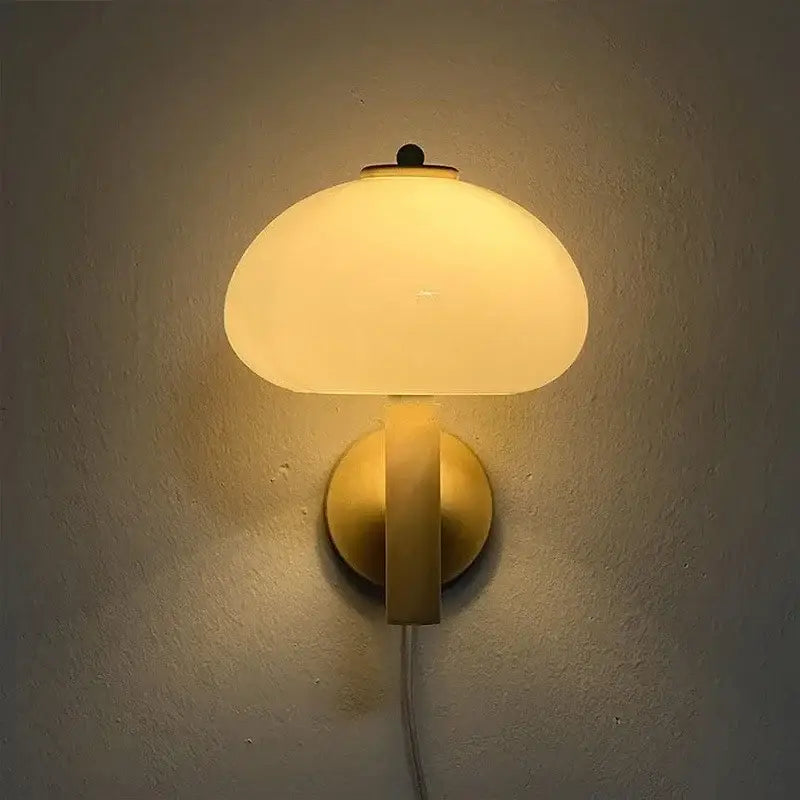 Bauhaus cream mushroom glass wall light bedroom sconce