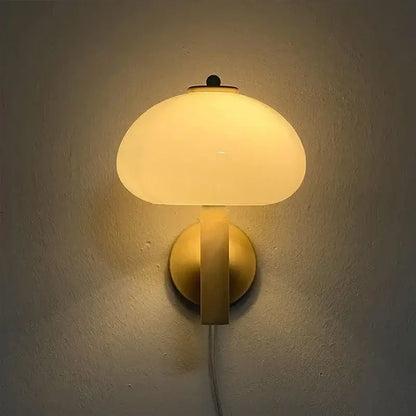 Bauhaus cream mushroom glass wall light bedroom sconce