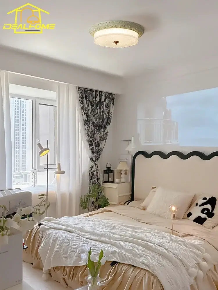 Bauhaus cream wind glass ceiling light bedroom ornate iron decor
