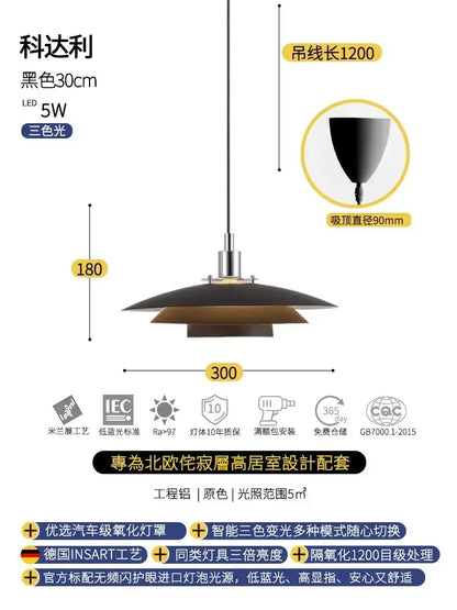 Bauhaus flying saucer pendant light black & white dining room led