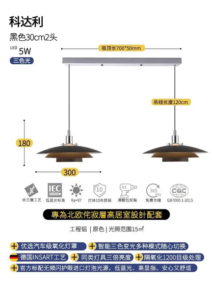 Bauhaus flying saucer pendant light black & white dining room led