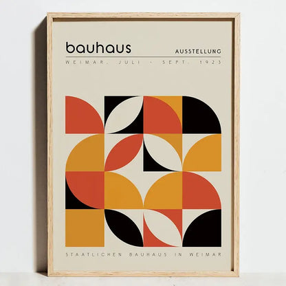 Bauhaus movement geometric orange & blue wall art living room poster