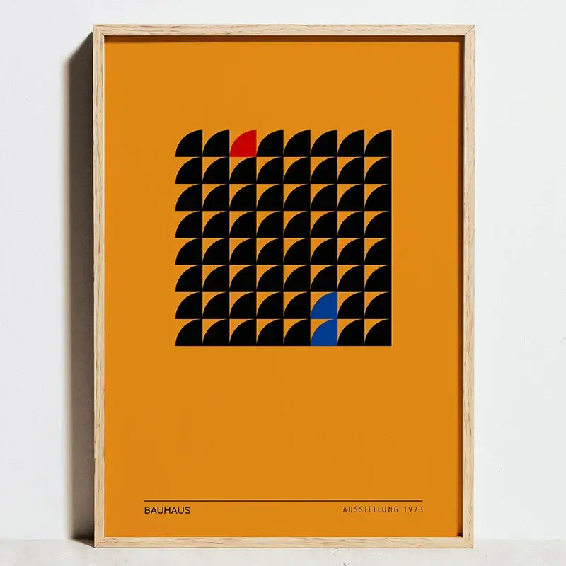 Bauhaus movement geometric orange & blue wall art living room poster