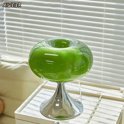 Bauhaus green glass table lamp for living room with chrome base