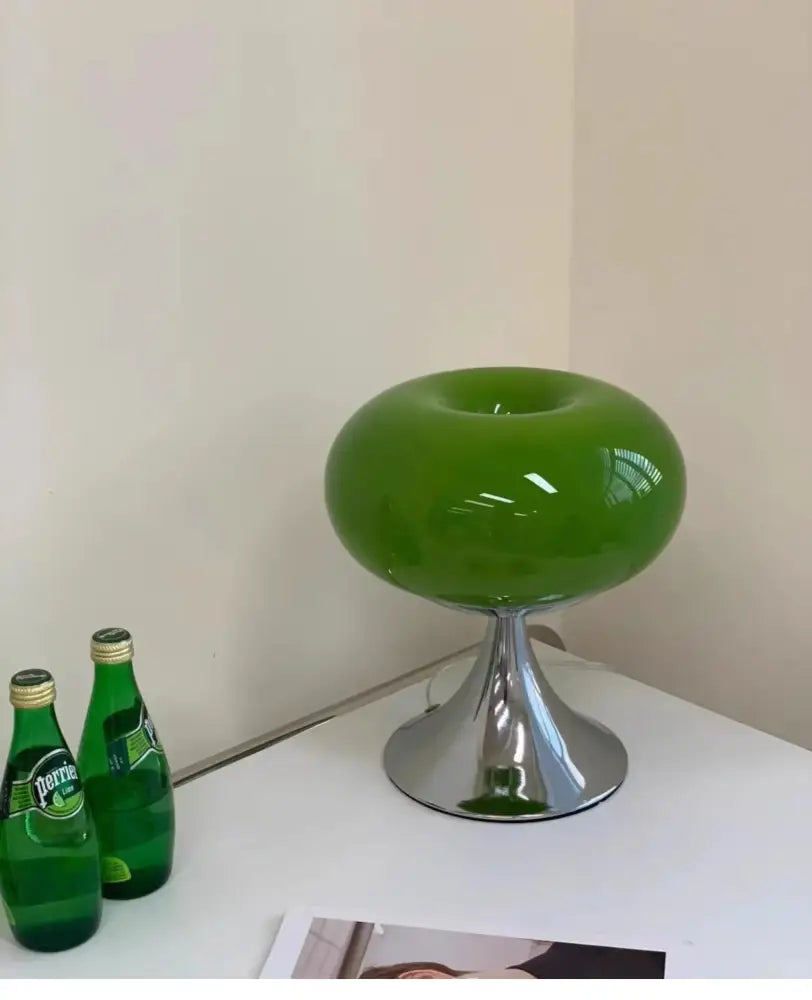 Bauhaus green glass table lamp for living room with chrome base