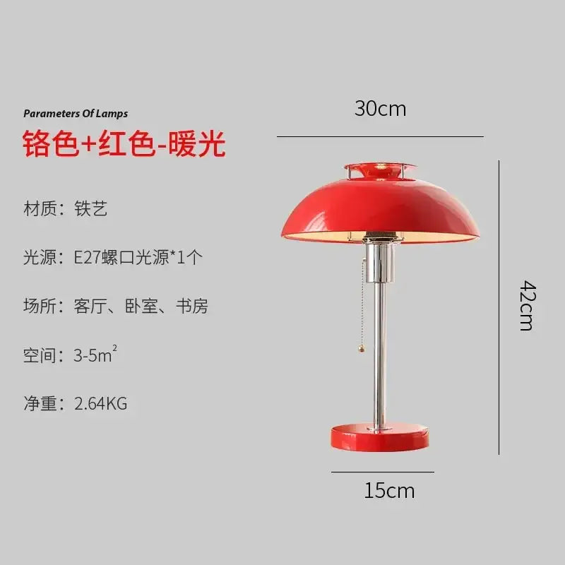 Bauhaus led table lamp in glossy red for bedroom or living room