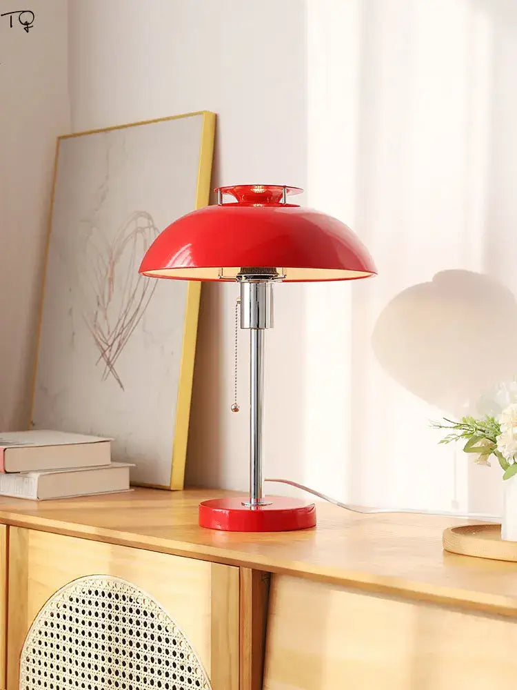Bauhaus led table lamp in glossy red for bedroom or living room