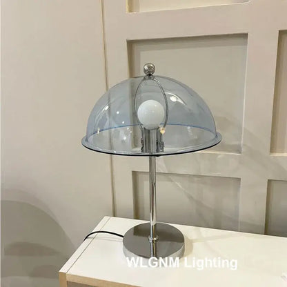 Bauhaus mushroom table lamp in chrome & blue for bedroom night light