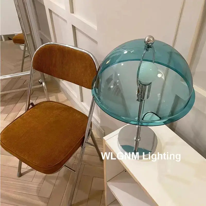 Bauhaus mushroom table lamp in chrome & blue for bedroom night light